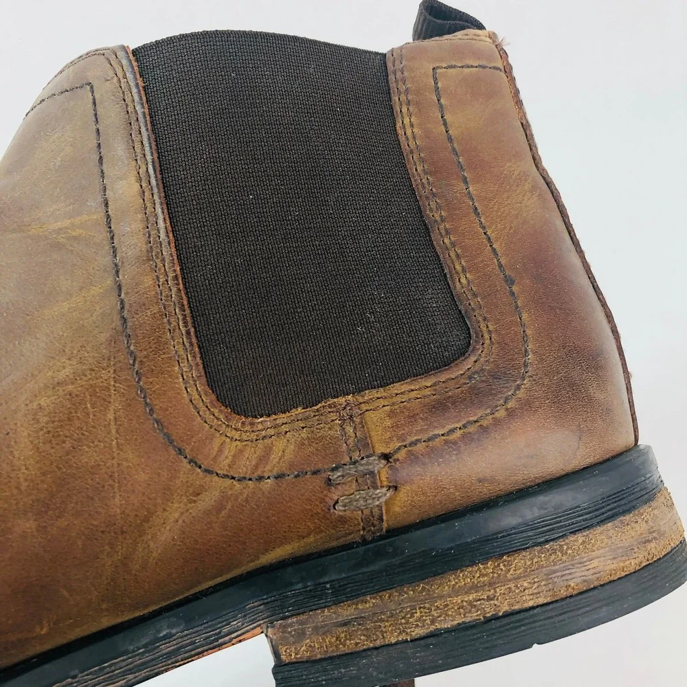 River Island Mens 8.5 Brown Leather Pull On Chelsea Ankle Boots Casual